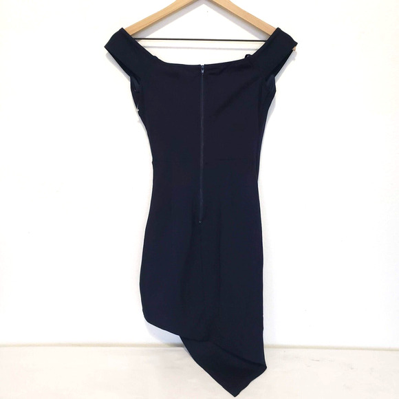 Trac Women SIZE S Navy Blue Off Shoulder Mini Dress Asymmetrical Hem Cocktail - Picture 12 of 13
